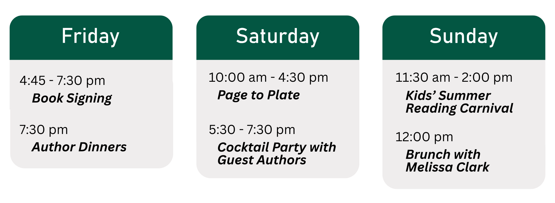 2026 Book Signing Schedule Graphic